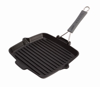 Grillpan met siliconen handvat - vierkant - 24 x 24 cm - zwa