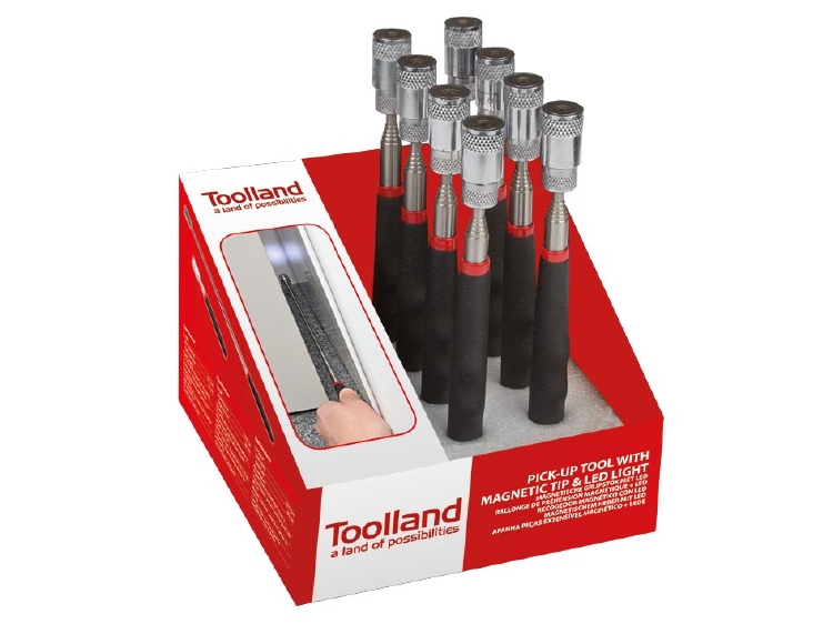 TOONBANKDISPLAY MET 8 x MAGNETISCHE GRIJPSTOK MET LED 1st.