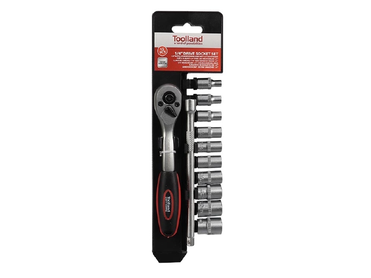 1/4" RATELSCHROEVENDRAAIER MET 1/4" DOPPENSET - 12 st. 1st.