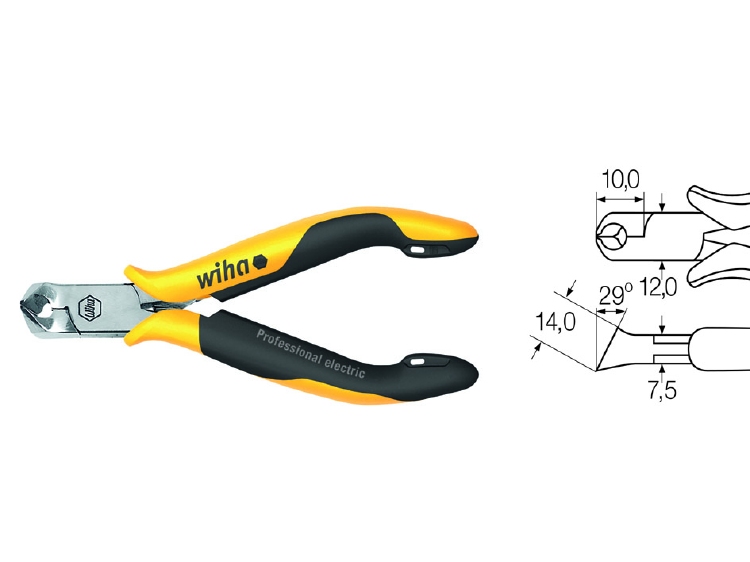 Wiha Schuine kopkniptang Professional ESD brede kop, ca. 29°