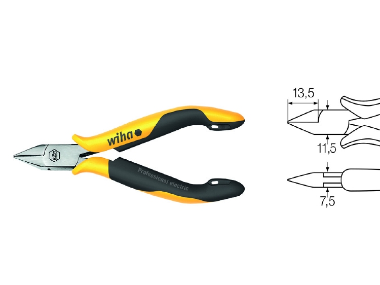 Wiha Zijkniptang Professional ESD brede, spitse kop met face