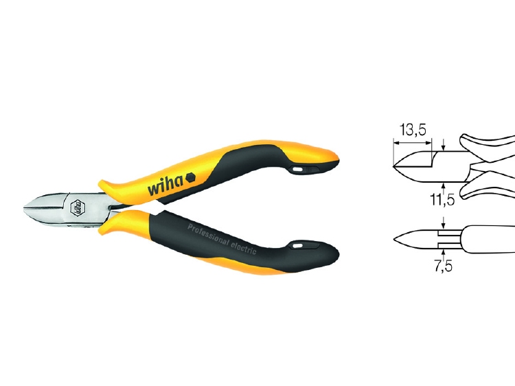 Wiha Zijkniptang Professional ESD brede, halfronde kop met f