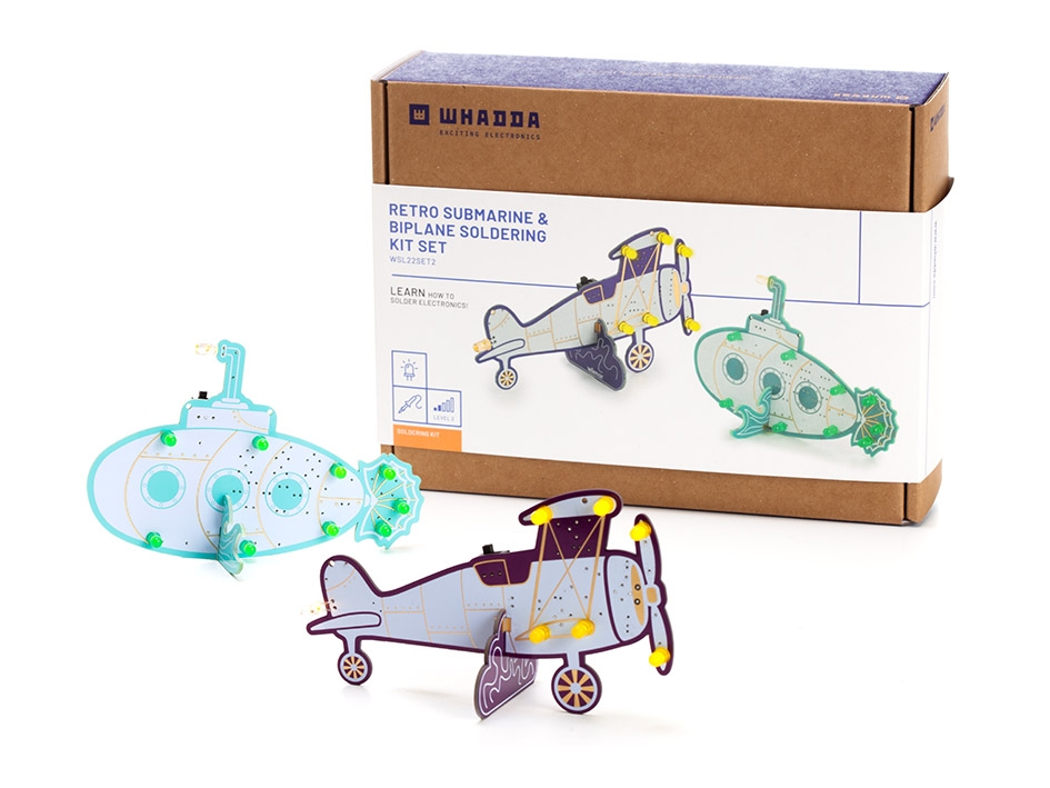 Set met 2 Soldeerkits - Retro Duikboot & Retro Tweedekker 1s
