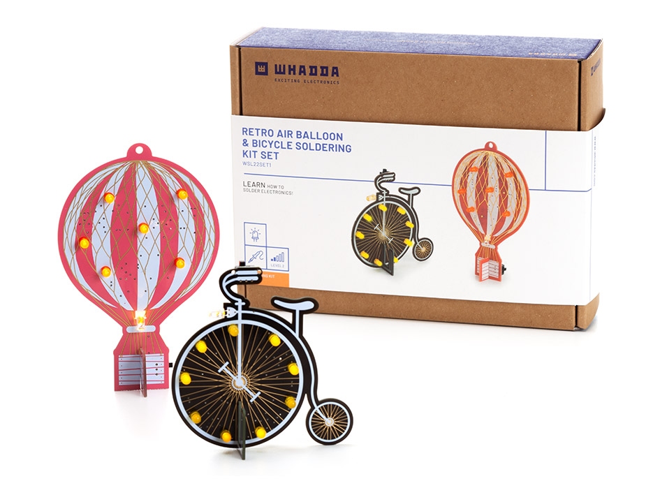Set met 2 Soldeerkits - Retro Luchtballon & Retro Fiets 1st.