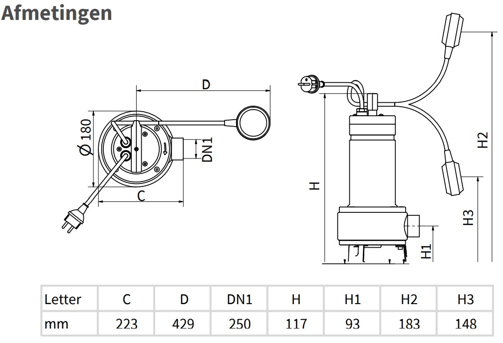 Vortinox AOD 75 A 3,6A, 550W, 15600l/uur met Vlotter
