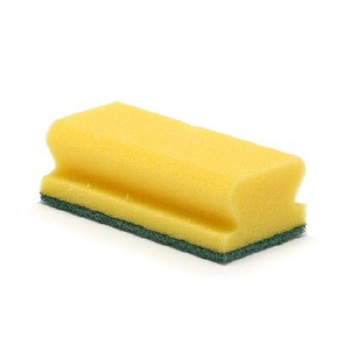 Schuurspons met handgreep - 13 x 7 cm - GEEL/GROEN